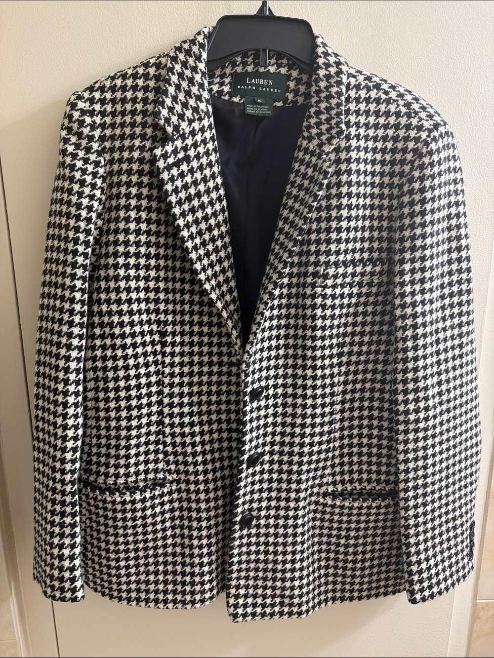 Lauren Ralph Lauren Black & White Houndstooth 100% wool blazer